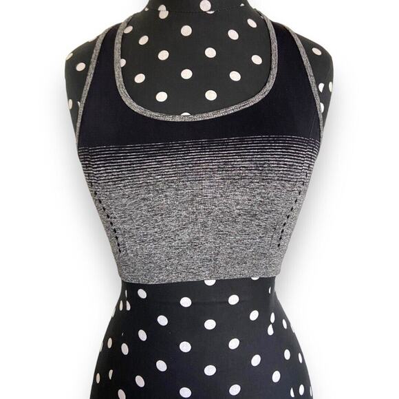 5/$35      Womens Sports Bra Black Gray Size Small Medium Striped Tank - Picture 1 of 5